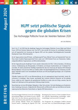 Cover des Briefings "HLPF setzt politische Signale gegen globale Krisen"
